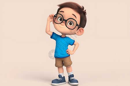 思考人物素材戴着眼镜的男孩插画