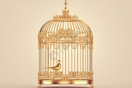 精美金色花纹精美的鸟笼插画