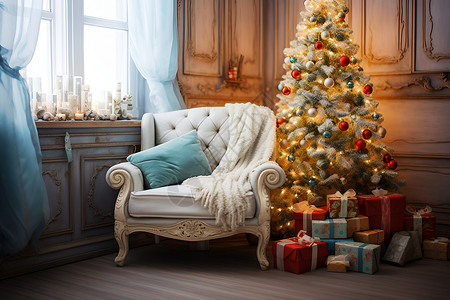 圣诞树和沙发背景图片