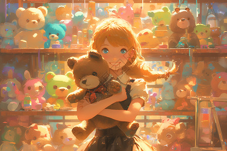 公仔熊抱着泰迪熊的女孩插画