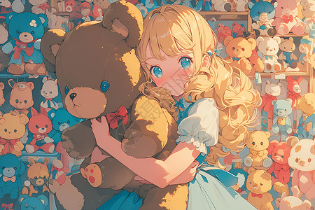 女孩与玩具熊少女与泰迪熊插画