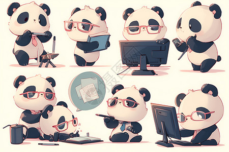 表情包指挥熊猫的工作表情包插画