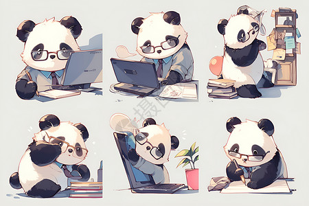 熊猫表情包吃瓜熊猫上班表情包插画