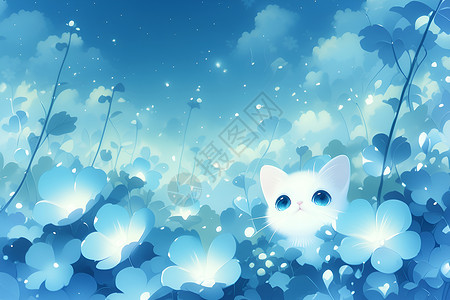 花海中的白猫背景图片