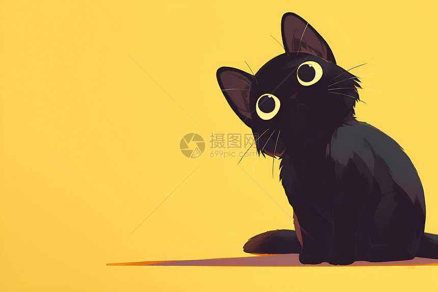 歪着头的黑色小猫图片