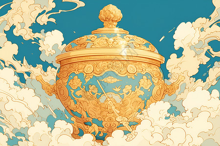 云中的黄金花瓶背景图片