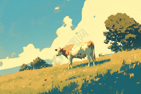奶牛养殖牧场中的奶牛插画