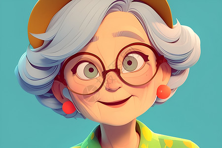 慈祥老人老奶奶戴着眼镜插画