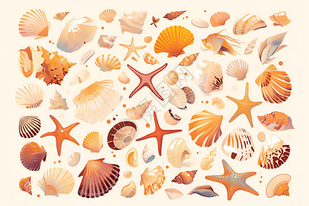 七彩纹理七彩的贝壳插画