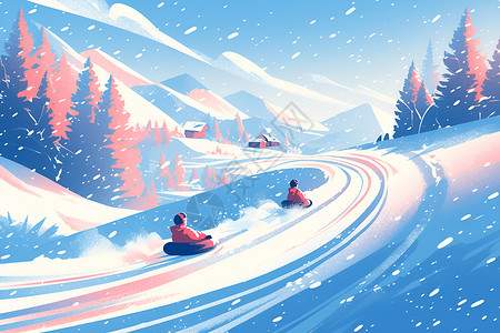 蓝天下滑雪的人插画