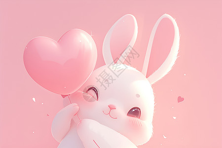 卡通心形素材兔子与粉色气球插画