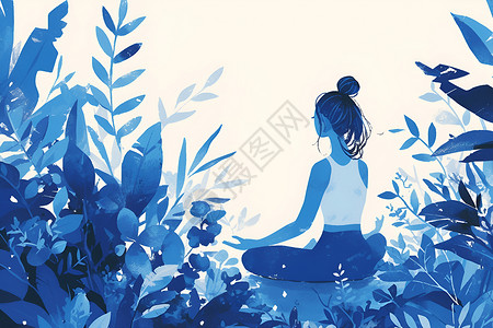 瑜伽指导员冥想花园插画插画