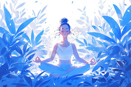 静心冥想静谧中的瑜伽女子插画