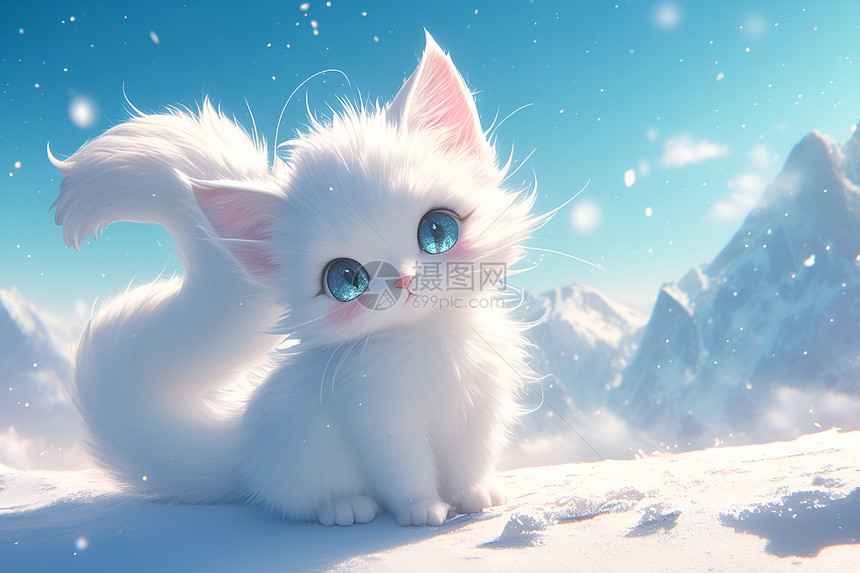 雪地上的猫咪图片