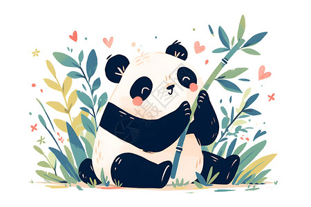 抱着竹子的可爱熊猫高清图片