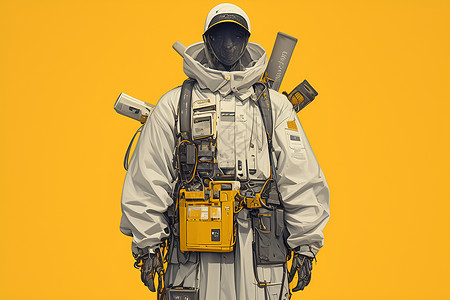 防护服装穿着防护服的工人插画