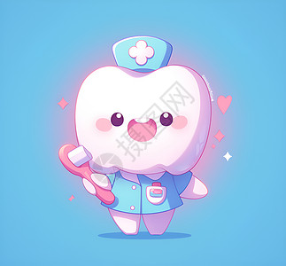 牙刷素材可爱的牙齿小护士插画