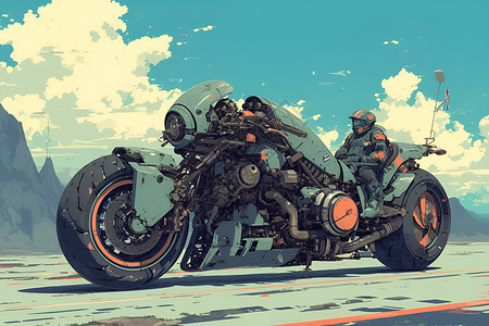交通设备道路中的摩托车插画