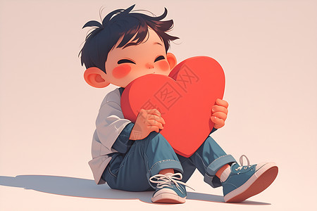 爱心少年抱着爱心的可爱少年插画
