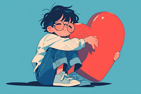 可爱少年献血抱着爱心的可爱男孩插画
