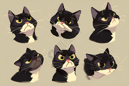 黑白猫咪的表情背景图片
