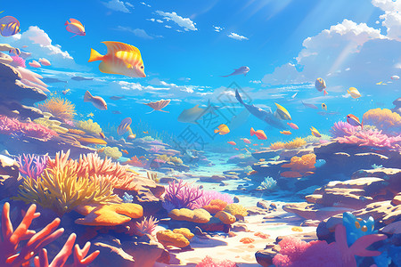 美丽绚烂珊瑚海洋美丽仙境插画