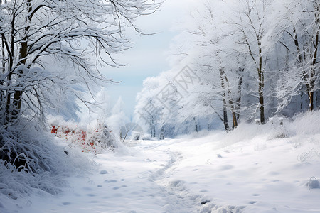 积雪的山山林里的皑皑积雪背景