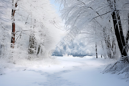 冬日森林的雪景背景图片