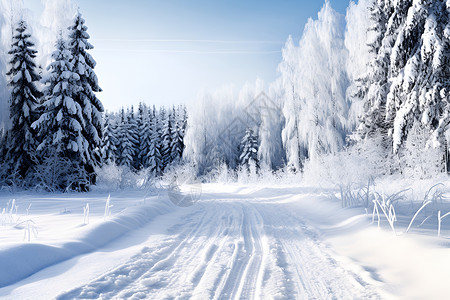 积雪道路上的车辙图片