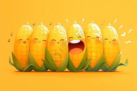 玉米棒上的玉米玉米的可爱表情插画