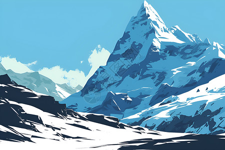 高加索山脊冬季雄伟的山脉插画