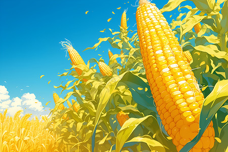 剥开的玉米玉米田中的玉米棒插画