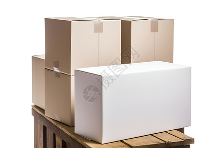 一堆盒子放在木桌上高清图片