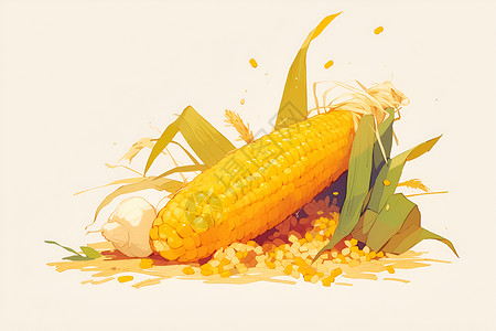 粗粮面条玉米棒的艺术绘画插画