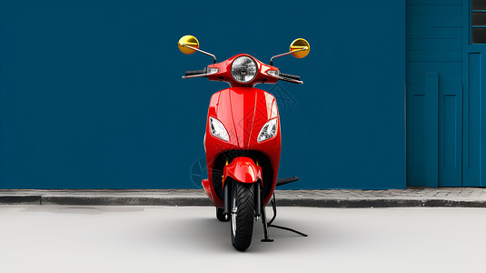 红色印第安摩托车路边的红色电动车背景