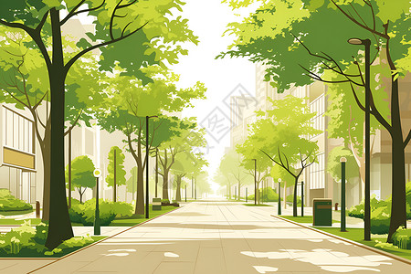 绿色的城市宽阔的街道插画