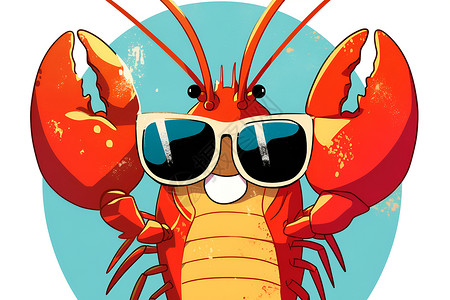 波龙虾龙虾戴着墨镜插画