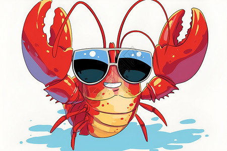 火红龙虾戴着超大墨镜的龙虾插画