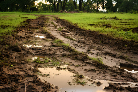 乡间小路的泥泞小路高清图片