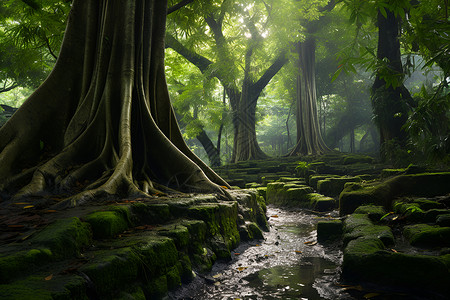 亚马逊总理神秘的森林背景