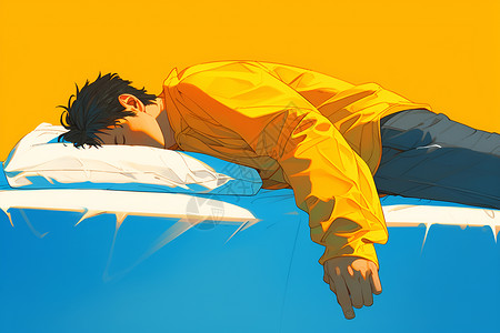 疲惫的男人床上睡觉的男人插画