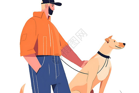 遛狗的男人男人遛狗的简约插画插画