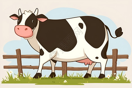 伊利牧场农场的奶牛插画