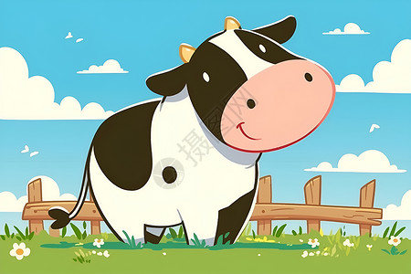 快乐的奶牛卡通奶牛牧场高清图片