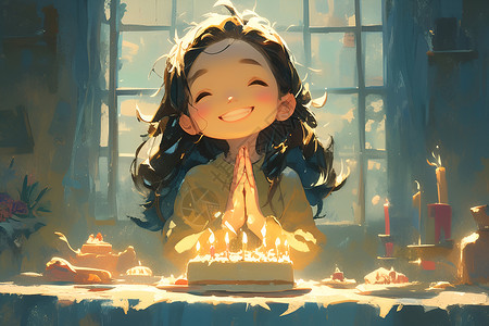 少女祈祷生日背景图片