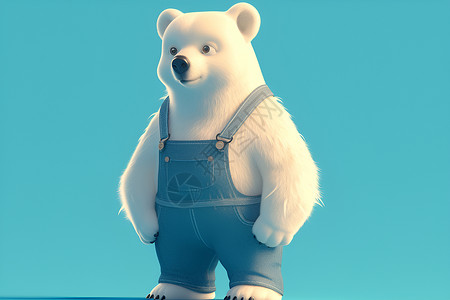 穿着蓝色工装服的北极熊插画
