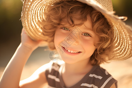 稻草帽戴着帽子微笑的小女孩背景