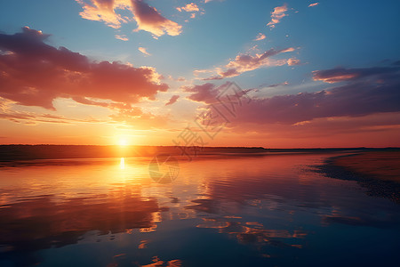 细致的哑光画太阳落下时的湖泊背景