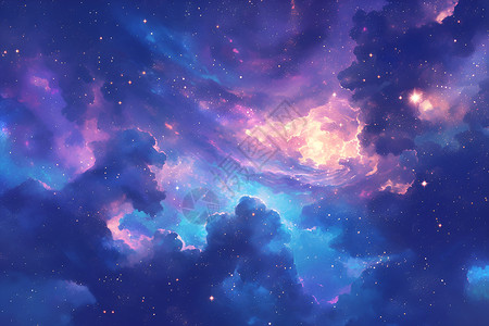 重叠的星系多彩星云插画