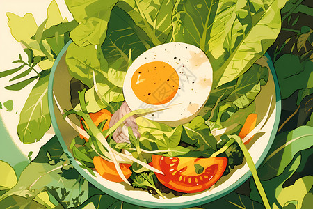 新鲜的绿叶蔬菜和鸡蛋高清图片